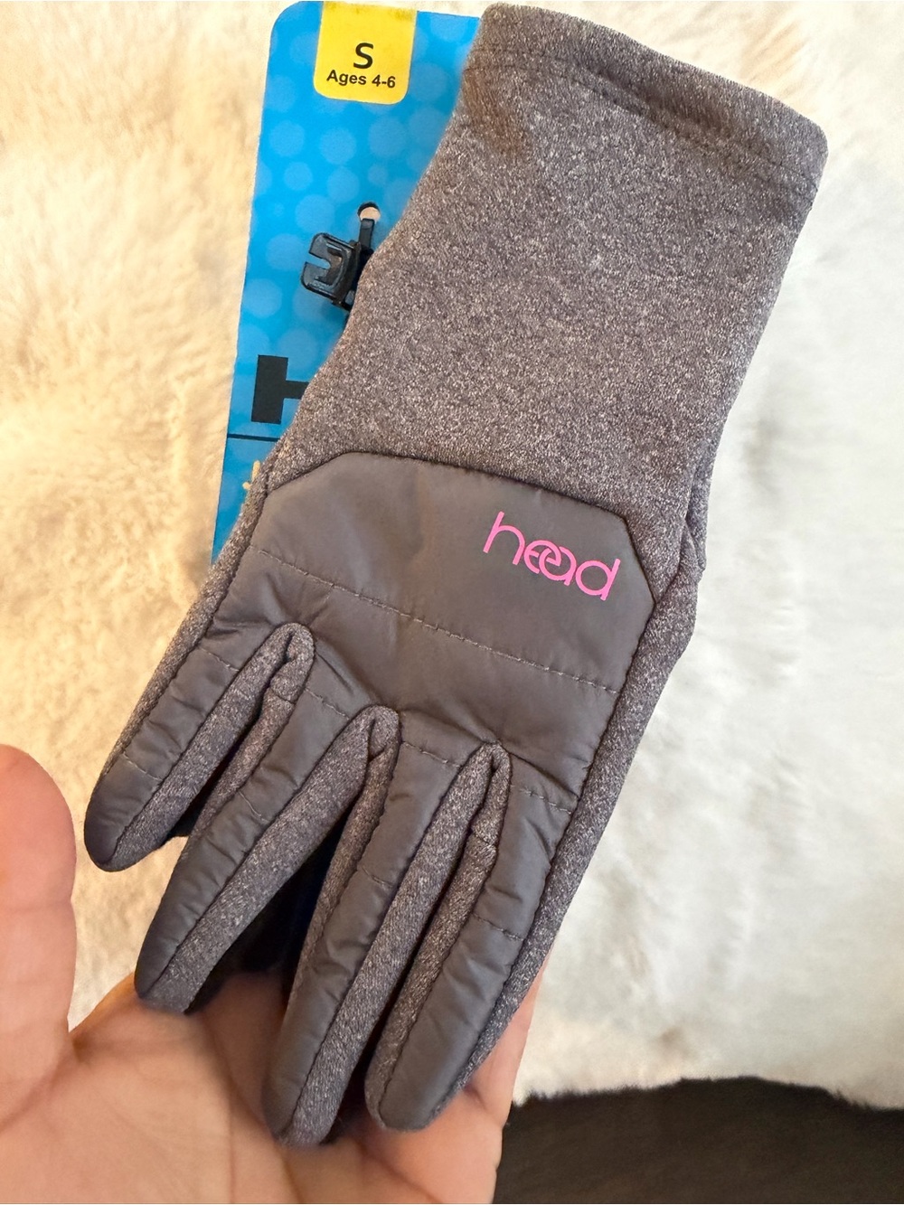Head Gray Pink Kids Mittens